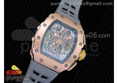 RM011 RG Chronograph RG Case KVF 1:1 Best Edition Crystal Skeleton Dial on Gray Rubber Strap A7750