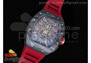 RM011 NTPT Lotus F1 Team Carbon Case Chronograph KVF 1:1 Best Edition Crystal Skeleton Dial Red on Red Rubber Strap A7750