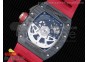 RM011 NTPT Lotus F1 Team Carbon Case Chronograph KVF 1:1 Best Edition Crystal Skeleton Dial Red on Red Rubber Strap A7750