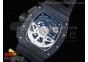 RM011 Real Ceramic Case Chronograph KVF 1:1 Best Edition Crystal Skeleton Dial Black on Black Rubber Strap A7750