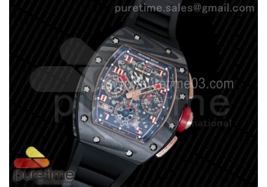 RM011 NTPT Lotus F1 Team RG Chronograph KVF 1:1 Best Edition Crystal Skeleton Dial Red on Black Rubber Strap A7750