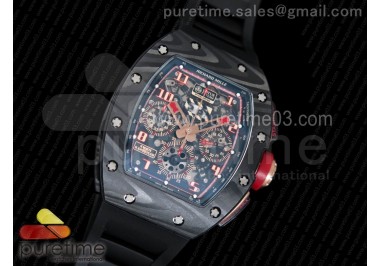 RM011 NTPT Lotus F1 Team Carbon Case Chronograph KVF 1:1 Best Edition Crystal Skeleton Dial Red on Black Rubber Strap A7750