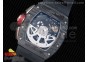 RM011 NTPT Lotus F1 Team Carbon Case Chronograph KVF 1:1 Best Edition Crystal Skeleton Dial Red on Black Rubber Strap A7750