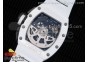 RM011 Real White Ceramic Case Chronograph KVF 1:1 Best Edition Crystal Skeleton Dial on White Rubber Strap A7750