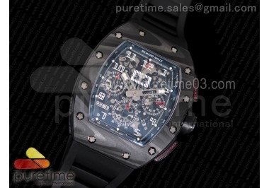 RM011 NTPT Carbon Case Chronograph KVF 1:1 Best Edition Crystal Skeleton Dial White on Black Rubber Strap A7750