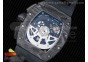 RM011 NTPT Carbon Case Chronograph KVF 1:1 Best Edition Crystal Skeleton Dial White on Black Rubber Strap A7750