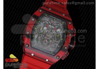 RM11-03 Chrono PVD Red Plastic Bezel and Caseback Skeleton Dial on Red Rubber Strap A7750