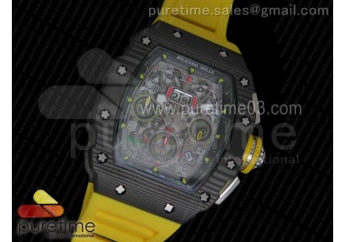 RM11-03 Chrono PVD Forged Carbon Bezel and Caseback Skeleton Dial on Yellow Rubber Strap A7750