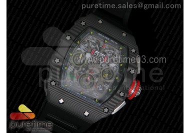 RM11-03 Chrono PVD Forged Carbon Bezel and Caseback Skeleton Dial on Black Rubber Strap A7750