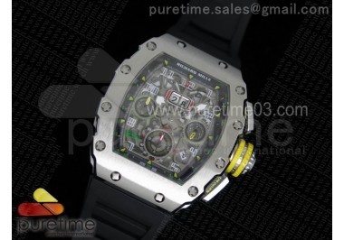 RM11-03 SS Chrono Black Inner Bezel Skeleton Dial on Black Rubber Strap A7750