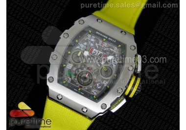 RM11-03 SS Chrono Black Inner Bezel Skeleton Dial on Yellow Nylon Strap A7750