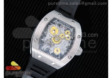 RM018 ‘Hommage a Boucheron’ SS Yellow Skeleton Dial on Black Rubber Strap 6T51