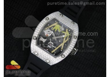 RM 026 SS Full Paved Diamonds Panda Dial on Black Rubber Strap 6T51