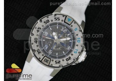 RM028 47mm RMF SS Black Skeleton Dial on White Rubber Strap A7750