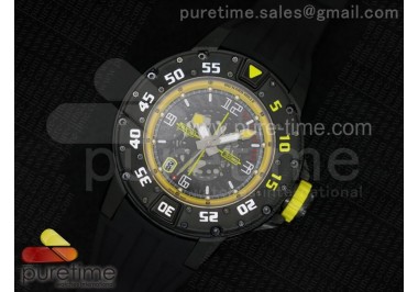 RM028 47mm RMF PVD Yellow Black Skeleton Dial on Black Rubber Strap A7750