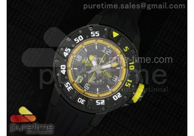 RM028 47mm RMF PVD Yellow Skeleton Dial on Black Rubber Strap A7750