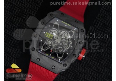 RM 035 Forge Carbon Black Inner Bezel Skeleton Dial on Red Nylon Strap MIYOTA9015