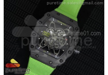 RM 035 Forge Carbon Black Inner Bezel Skeleton Dial on Green Nylon Strap MIYOTA9015