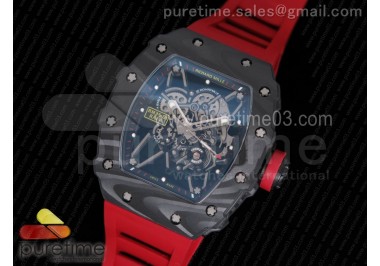 RM035-02 Rafael Nadal Forged Carbon Caseback KVF Best Edition Skeleton Dial on Red Rubber Strap MIYOTA8215