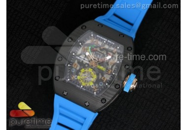 RM 036 Black RG Forge Carbon Bezel Skeleton Dial on Blue Rubber Strap A23J