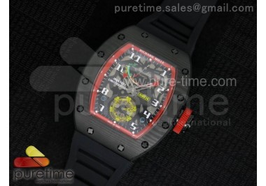 RM 036 Red PVD Forge Carbon Bezel Skeleton Dial on Black Rubber Strap A23J