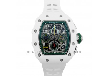 RM 011-02 Le Mans Classic Chronograph in Green on White Rubber Strap