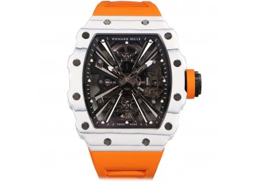 RM 012-01 Tourbillon White NTPT Carbon on Orange Rubber Strap