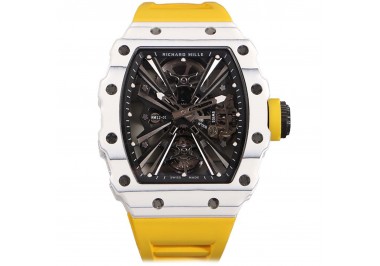 RM 012-01 Tourbillon White NTPT Carbon on Yellow Rubber Strap