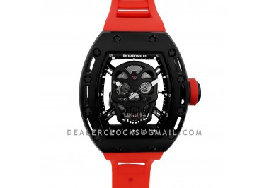 RM 052-01 Tourbillon Black Skull in PVD on Red Rubber Strap