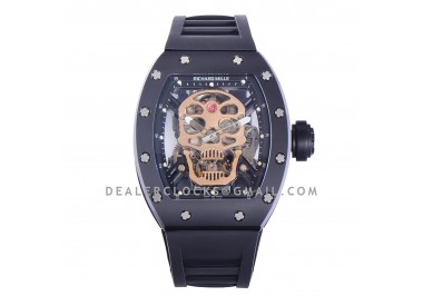 RM 052-01 Tourbillon Skull in Ceramic Bezel on Black Rubber Strap