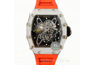 Richard Mille RM35-02 Men Mechanical Diamond Bezel Transparent Dial Rubber Band