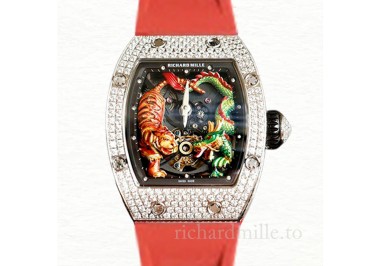 Richard Mille RM51-01 Ladies Mechanical Diamond Bezel Tiger and Dragon Dial