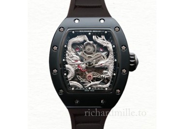 Richard Mille RM57-01 Men Mechanical Rubber Band Silver Dragon and Phoenix Dial