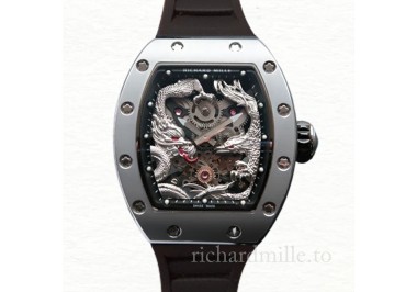 Richard Mille RM57-01 Mechanical Men Stainless Steel Silver Dragon and Phoenix Dial Rubber Band