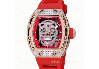 Richard Mille RM 052 Men Automatic Diamonds Skull Dial Stainless Steel Rubber Band