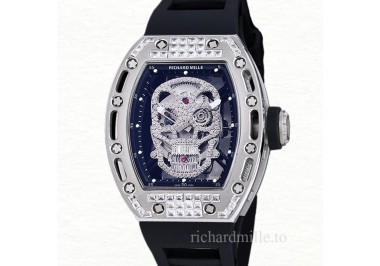 Richard Mille RM 052 Men Automatic Stainless Steel Rubber Band Diamonds Skull Dial