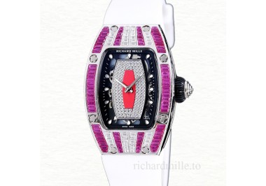 Richard Mille RM 07-01 Ladies Automatic Rubber Band Watch Red With Diamonds Dial