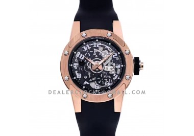 RM063-01 Automatic Winding Dizzy Hands in Red Gold/Titanium on Black Rubber Strap