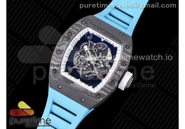 RM055 Real NTPT ZF 1:1 Best Edition Skeleton White Dial on Blue Rubber Strap NH05A V3