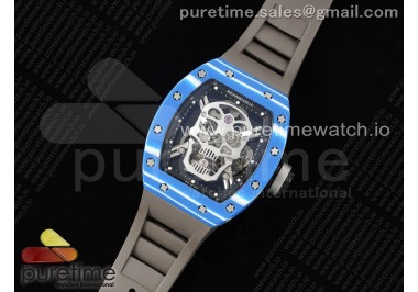 RM052 Skull Blue NTPT Real Tourbillon 3KF 1:1 Best Edition Skull Dial on Gray Rubber Strap