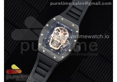 RM052 Skull Black Ceramic Real Tourbillon 3KF 1:1 Best Edition Skull Dial on Black Rubber Strap