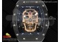 RM052 Skull Black Ceramic Real Tourbillon 3KF 1:1 Best Edition Skull Dial on Black Rubber Strap