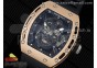 RM052 Skull RG Real Tourbillon 3KF 1:1 Best Edition Skull Dial on Black Rubber Strap