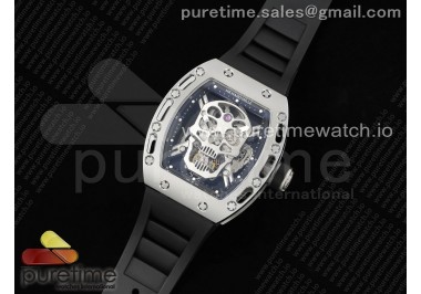 RM052 Skull Titanium Real Tourbillon 3KF 1:1 Best Edition Skull Dial on Black Rubber Strap