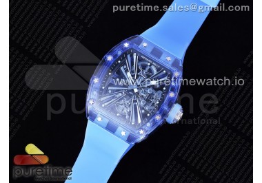 RM012 Blue Transparent Tourbillon RMF Best Edition Skeleton Dial on Blue Rubber Strap