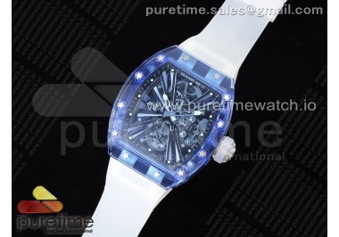 RM012 Blue Transparent Tourbillon RMF Best Edition Skeleton Dial on White Rubber Strap