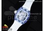 RM012 Blue Transparent Tourbillon RMF Best Edition Skeleton Dial on White Rubber Strap