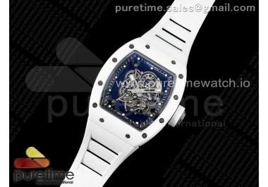 RM055 Ti White Ceramic ZF 1:1 Best Edition Skeleton Dial on White Rubber Strap NH05A V2