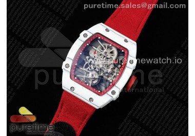 RM027-02  Nadal Real Tourbillon RMF Best Edition White Forge Carbon Red Inner Bezel on Red Nylon Strap