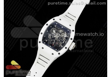 RM055 White Ceramic BBR Best Edition Skeleton Dial on White Rubber Strap Clone RMUL2